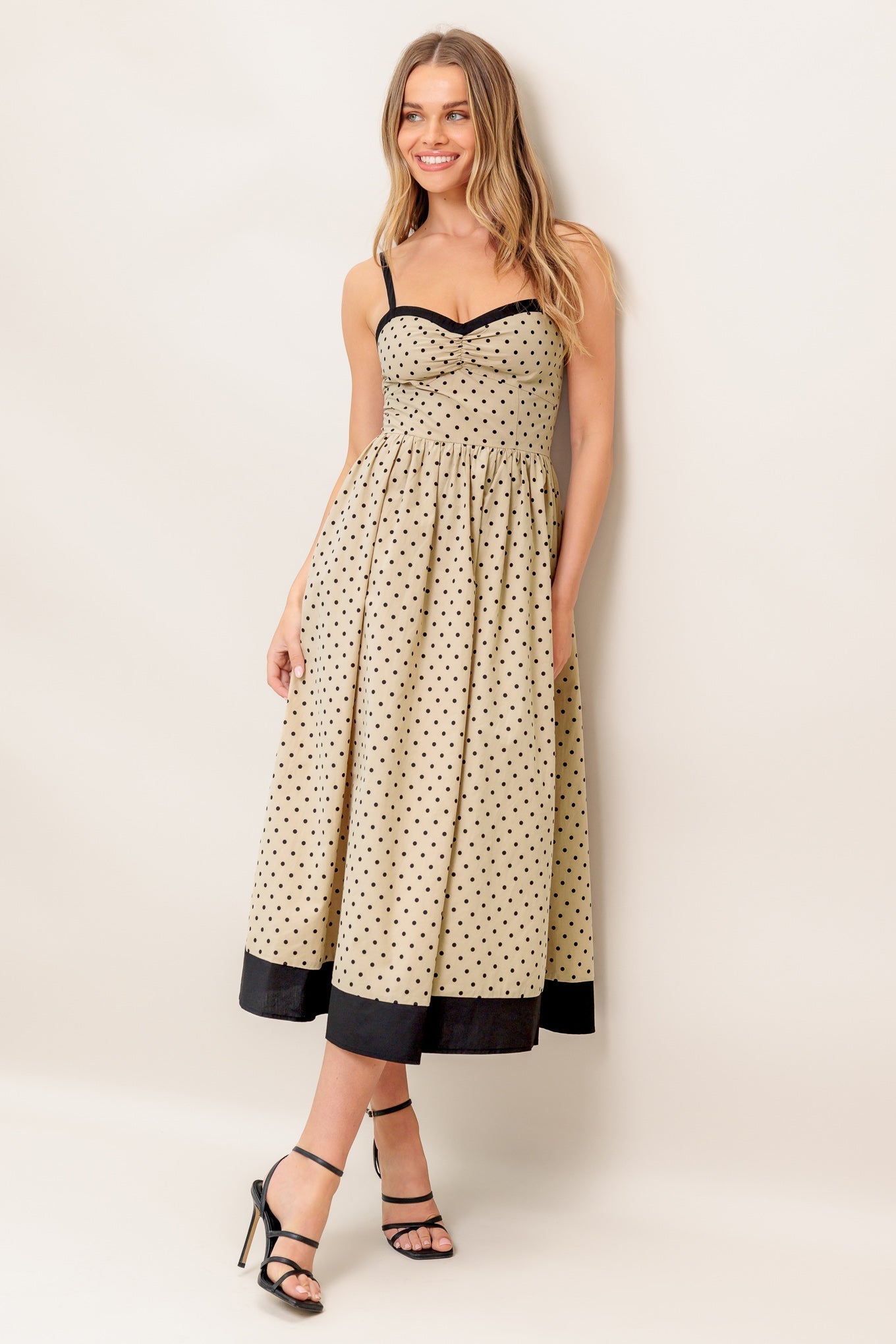 POLKA PASSION MAXI DRESS - TAUPE