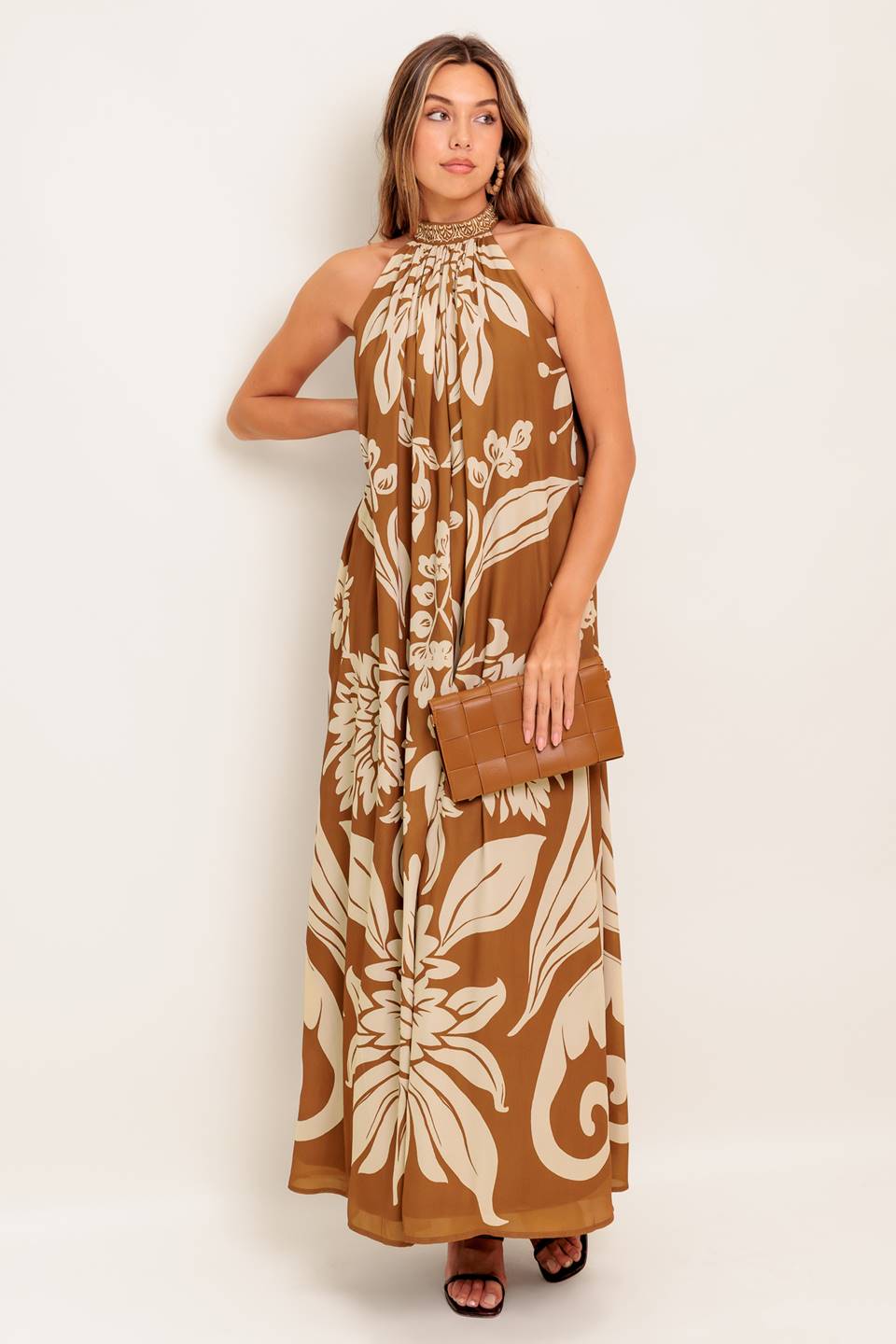 PILAR HALTER MAXI DRESS - BROWN