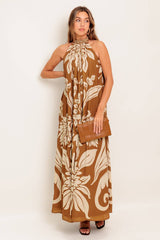 PILAR HALTER MAXI DRESS - BROWN