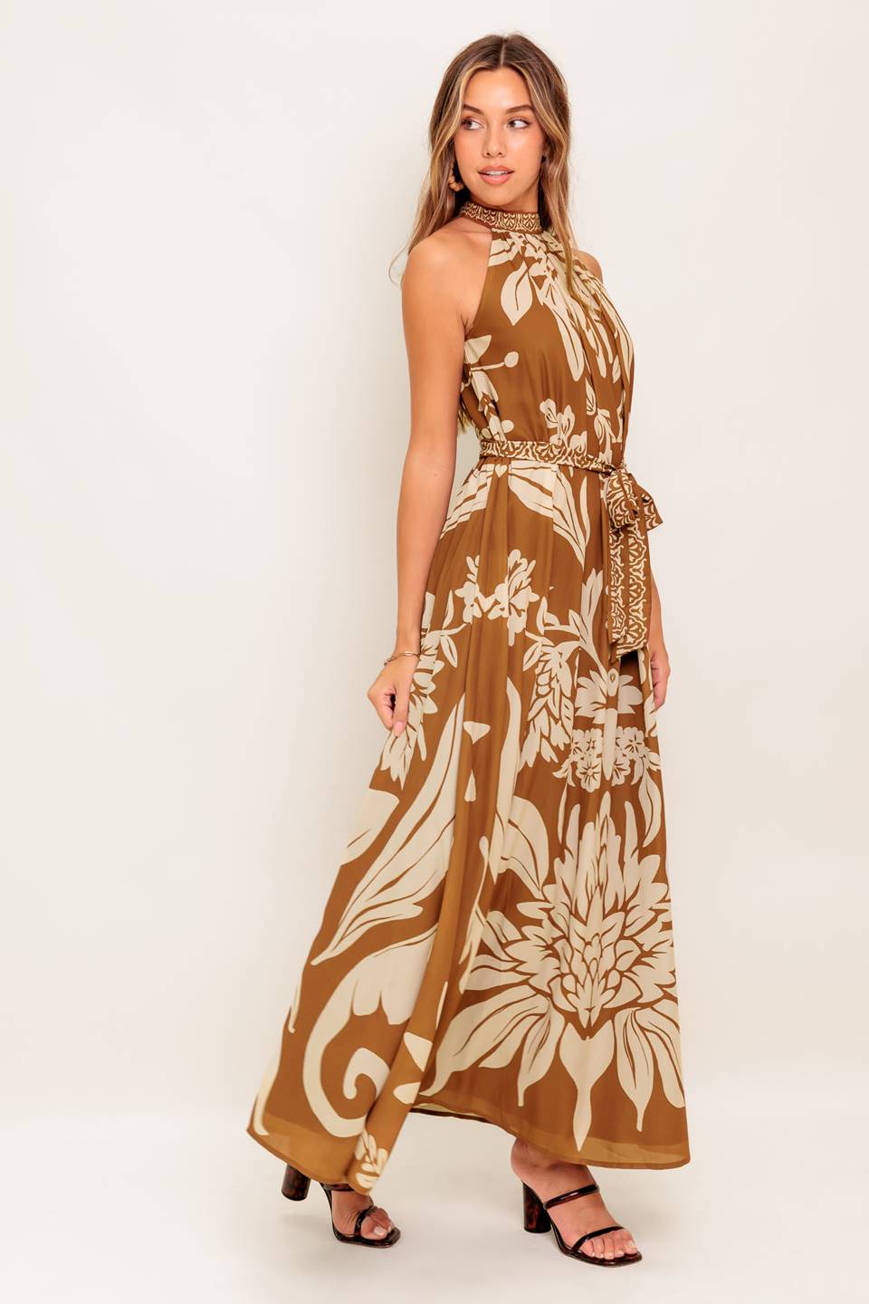 PILAR HALTER MAXI DRESS - BROWN