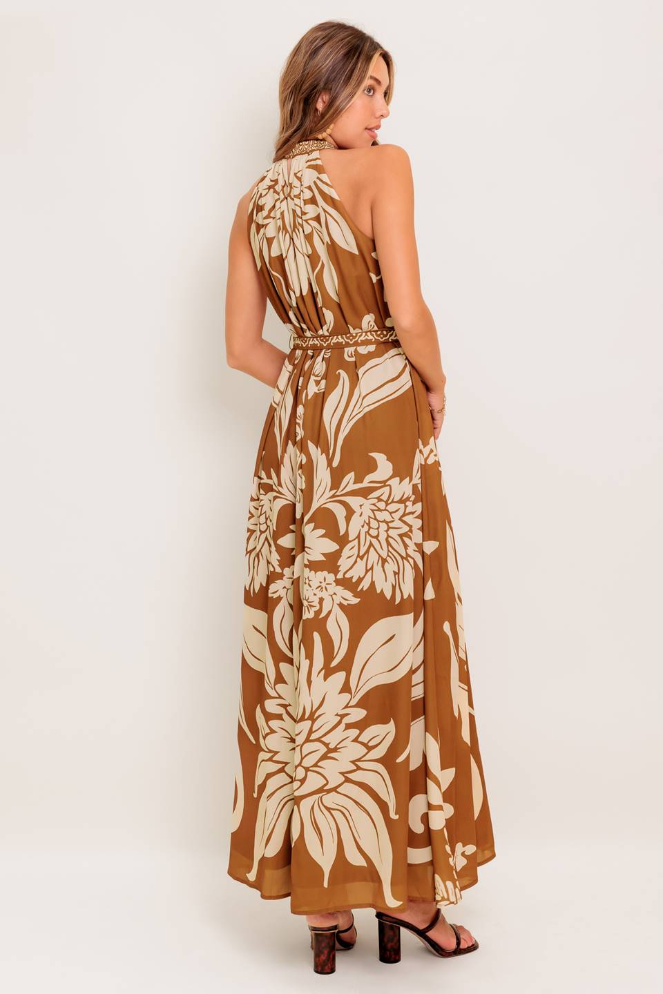 PILAR HALTER MAXI DRESS - BROWN