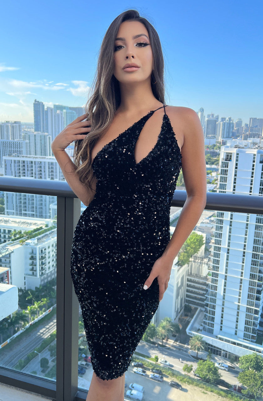 Venice Midi Dress - Black Sequin Dress - FINAL SALE