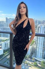 Venice Midi Dress - Black Sequin Dress - FINAL SALE