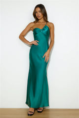 Jessica Satin Maxi Dress - Forest Green
