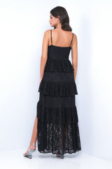 Vanna Lace Tiered Maxi Dress - Black