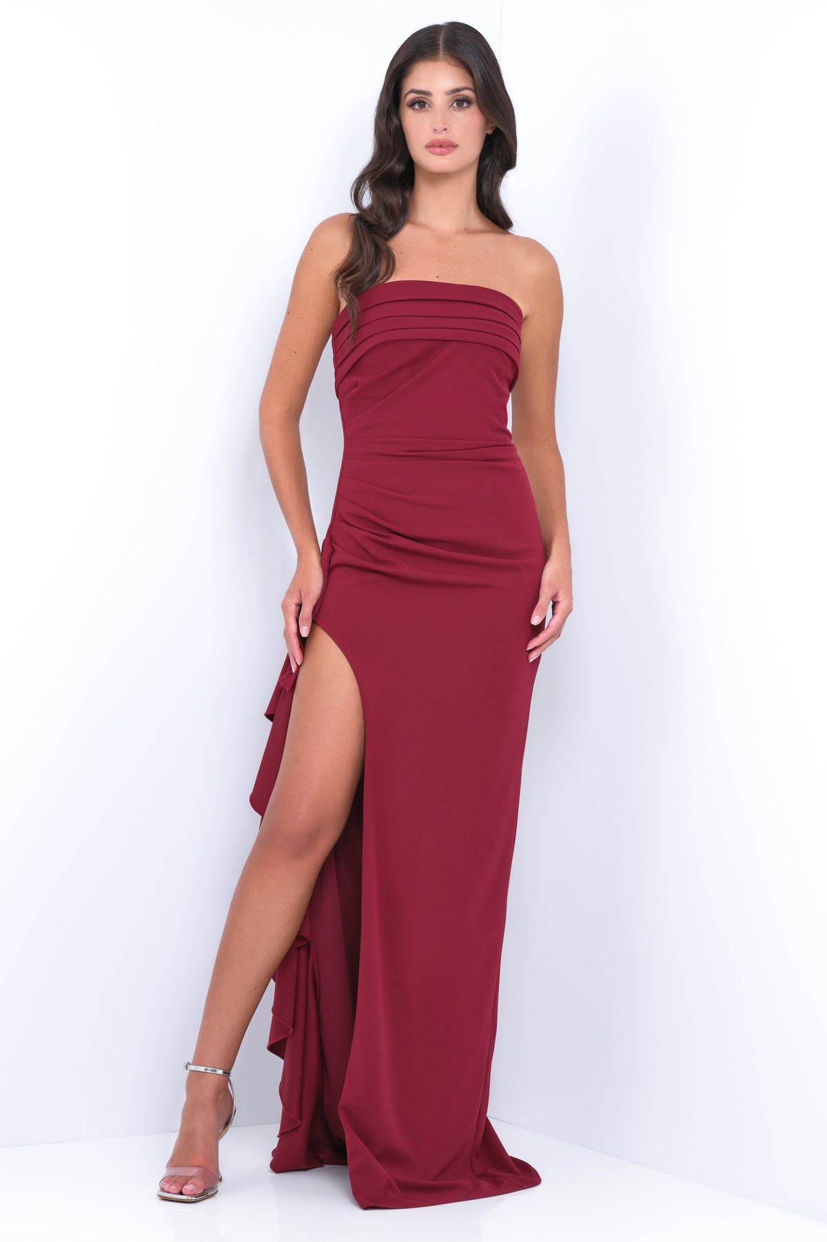 Marie Strapless Maxi Dress - Burgundy