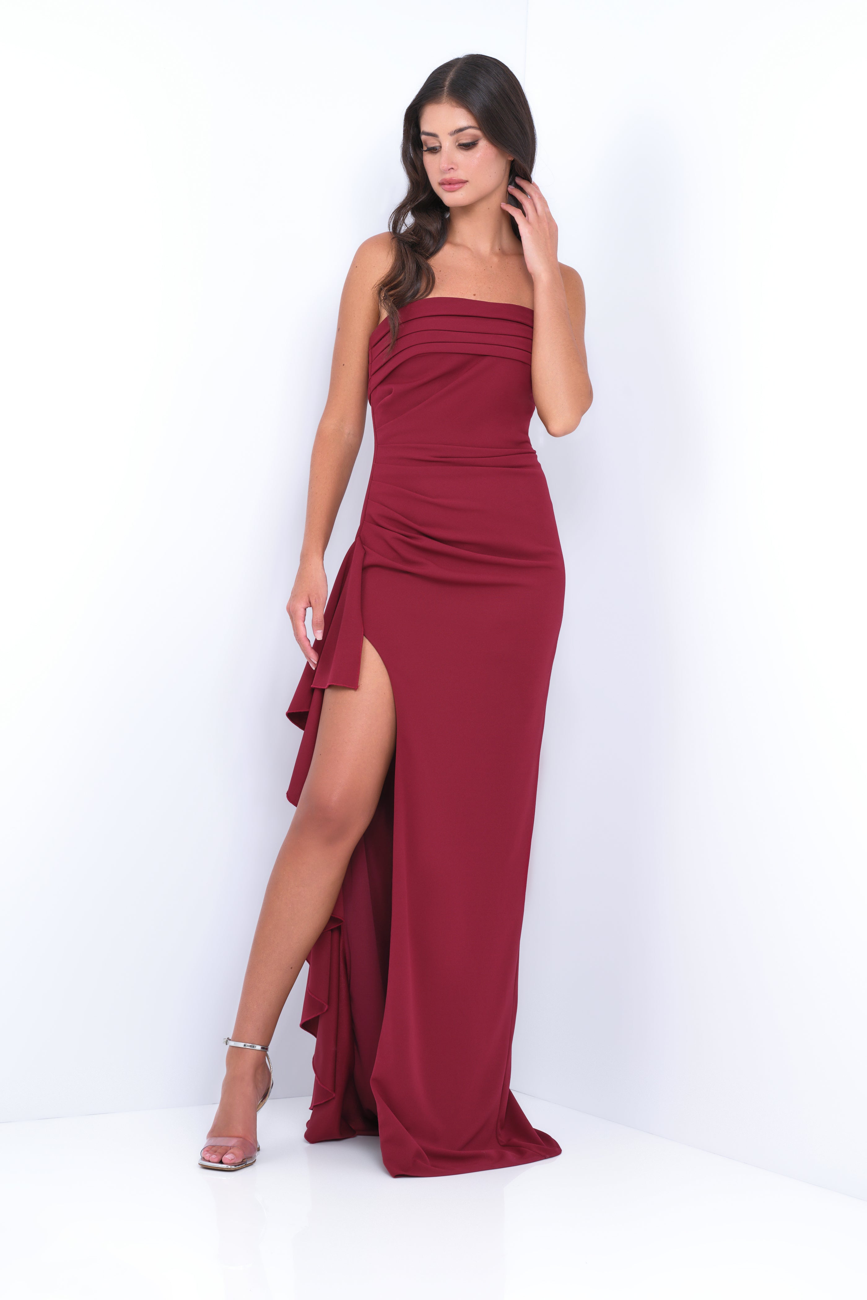 Marie Strapless Maxi Dress - Burgundy