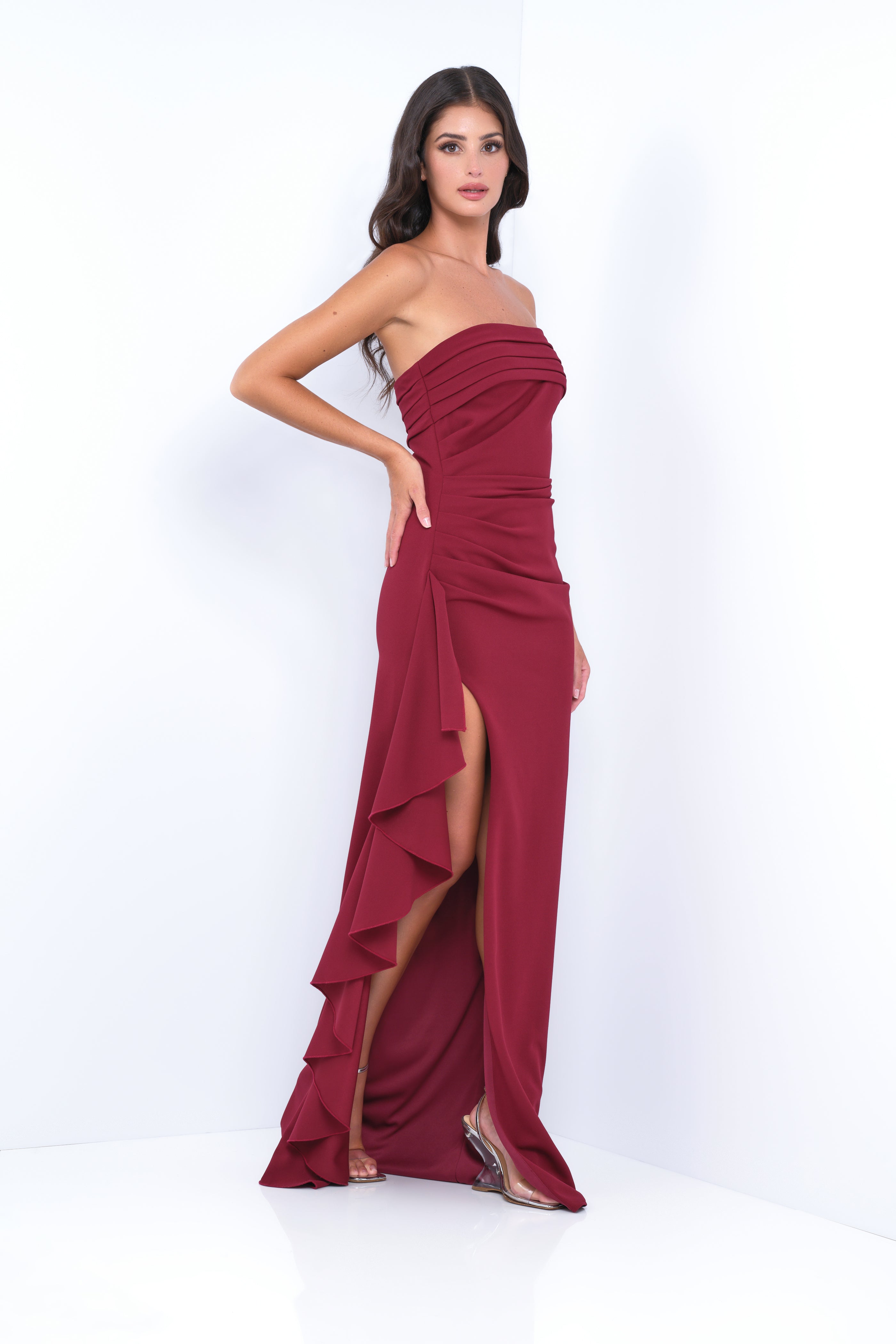 Marie Strapless Maxi Dress - Burgundy