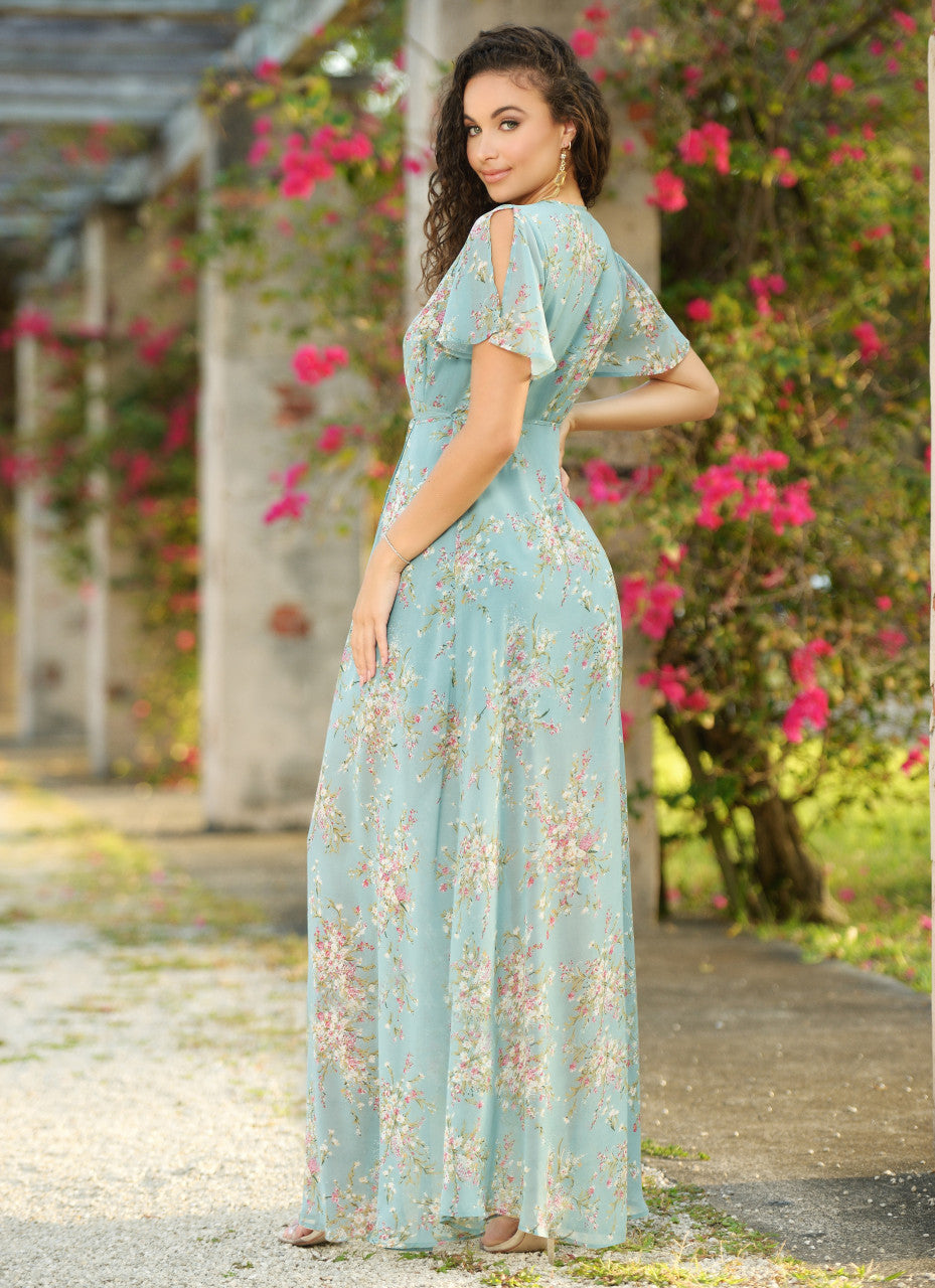 Size XS, Kari Wrap Maxi Dress - Teal Floral - FINAL SALE