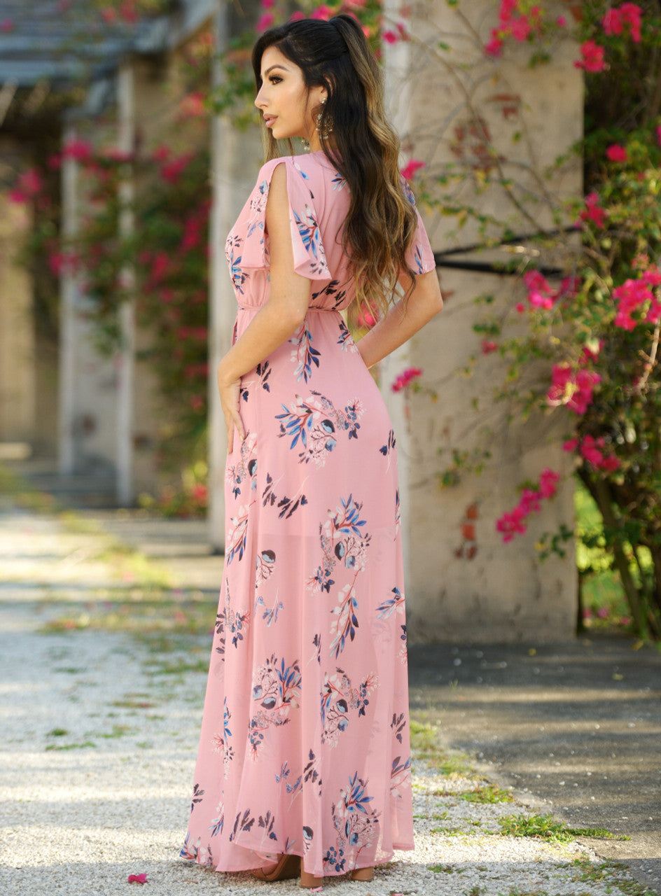 Size XS, Kari Wrap Maxi Dress - Pink Floral - FINAL SALE