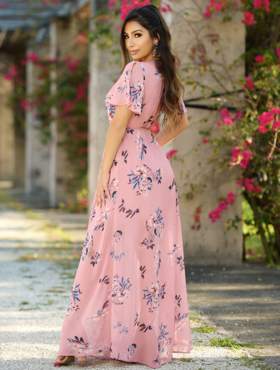 Size XS, Kari Wrap Maxi Dress - Pink Floral - FINAL SALE
