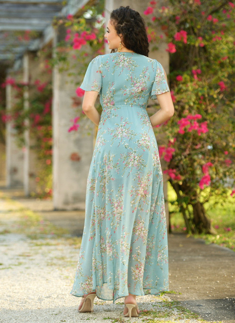 Size XS, Kari Wrap Maxi Dress - Teal Floral - FINAL SALE