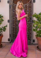 Sochi Gown - Hot Pink Feather Trim Dress