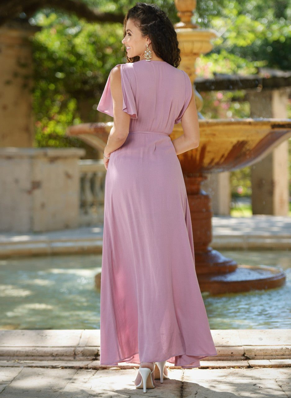 Size XS, Kari Wrap Maxi Dress - Mauve - FINAL SALE