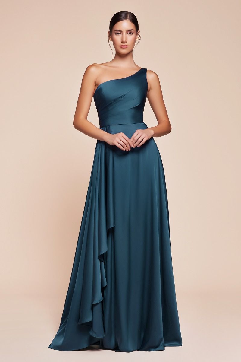 Miranda Gown - French Navy - ONE SHOULDER SOFT SATIN A-LINE DRESS