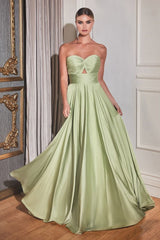 Madigan Gown - Sage - STRAPLESS A-LINE SOFT SATIN KEYHOLE DRESS