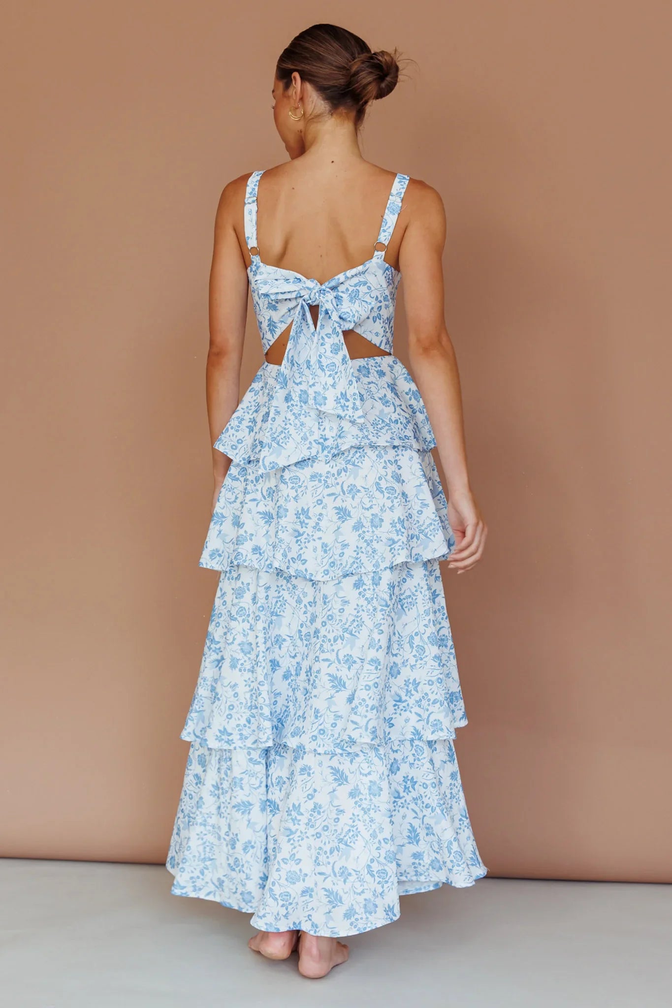 Molly Maxi Dress - Blue Floral Tiered Dress with Bow
