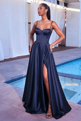 SELMA GOWN - NAVY - A-LINE LUXE SATIN BUSTIER DRESS