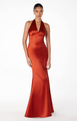 MAREN SATIN HALTER MAXI DRESS