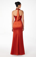 MAREN SATIN HALTER MAXI DRESS