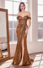 Venetian Gown - Luxe Metallic Off-Shoulder Evening Dress