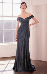 Venetian Gown - Luxe Metallic Off-Shoulder Evening Dress
