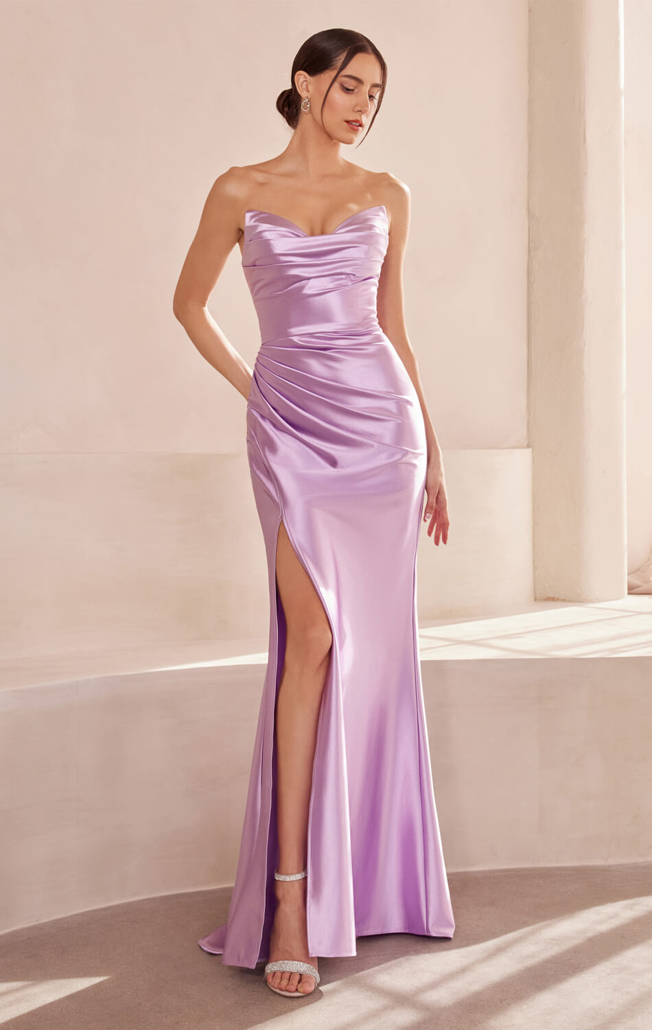 Micah Maxi Dress - Strapless Satin Dress with Gathered Detail