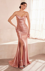 Micah Maxi Dress - Strapless Satin Dress with Gathered Detail