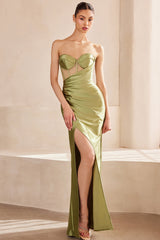 Sadie Maxi Dress - Strapless Sweetheart Corset Satin Dress