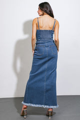 Size Small, ENDLESS HORIZONS - FRONT BUTTON DENIM MIDI DRESS -FINAL SALE