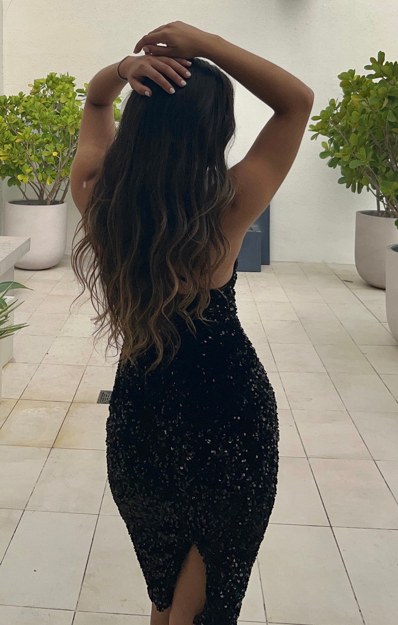Venice Midi Dress - Black Sequin Dress - FINAL SALE