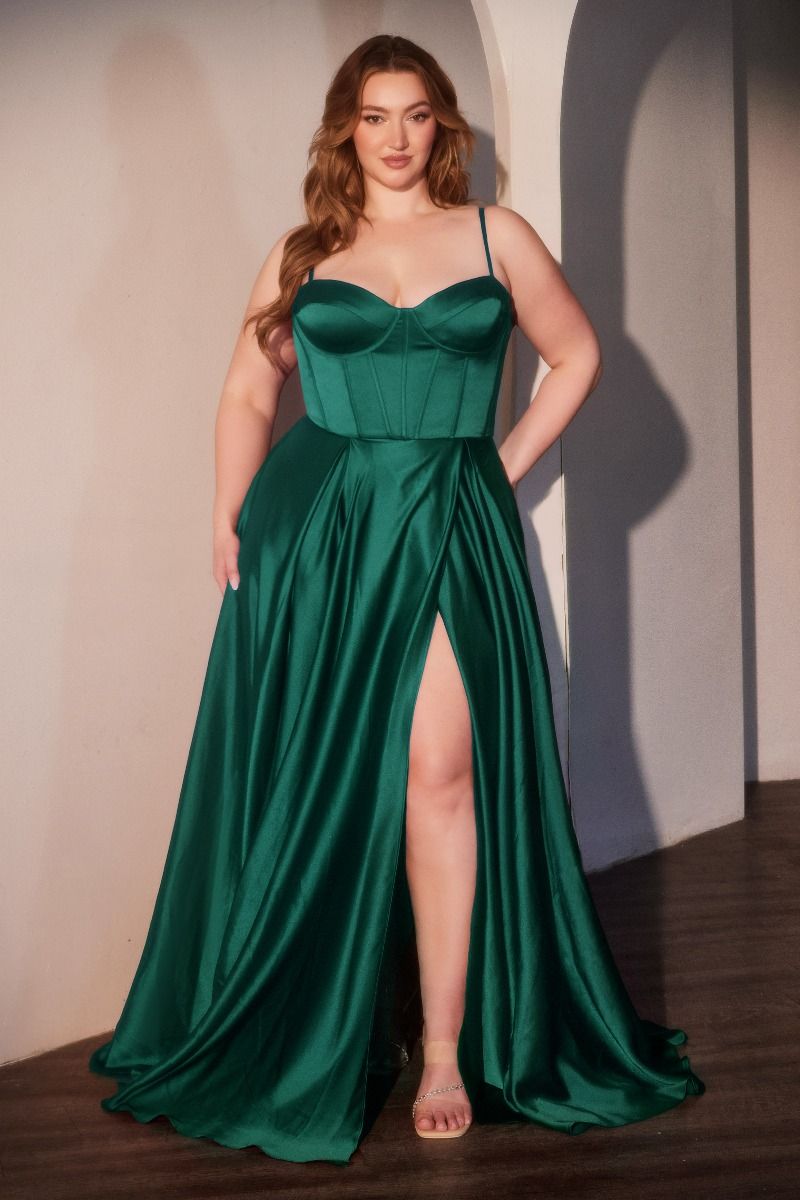 SELMA GOWN - EMERALD - A-LINE LUXE SATIN BUSTIER DRESS
