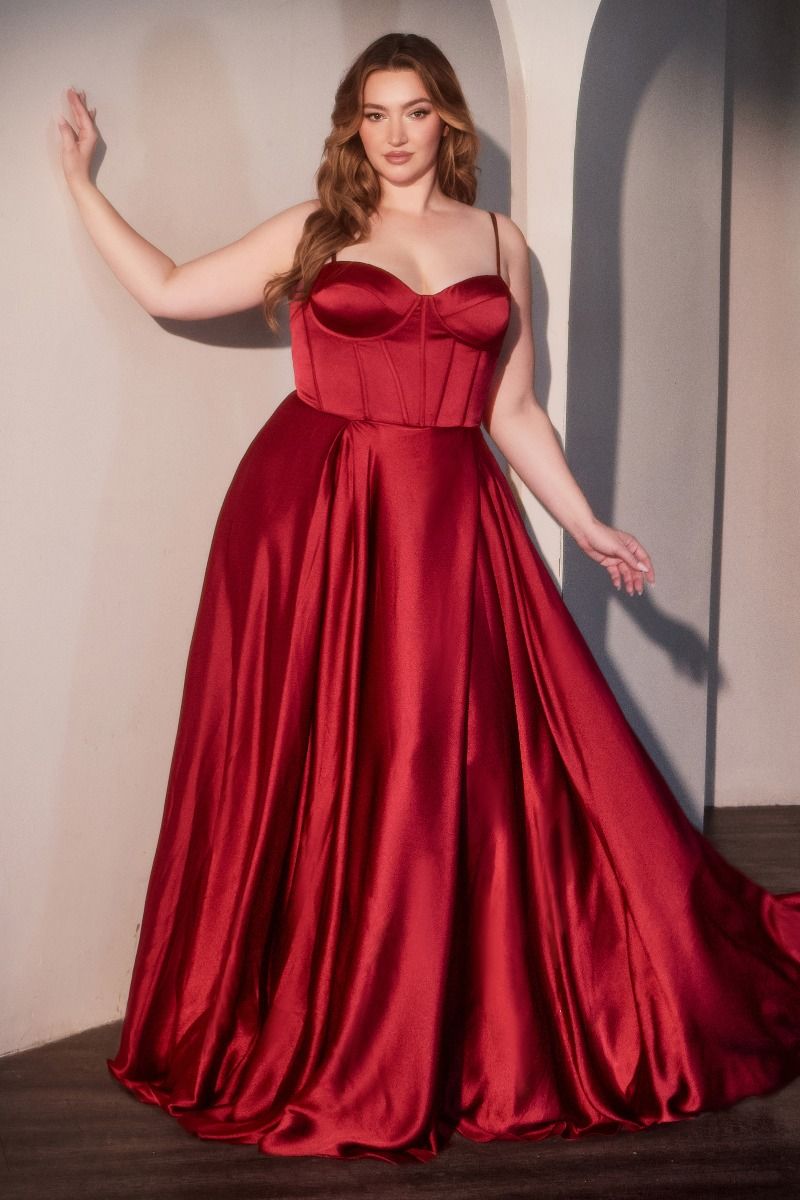 SELMA GOWN - RED - A-LINE LUXE SATIN BUSTIER DRESS