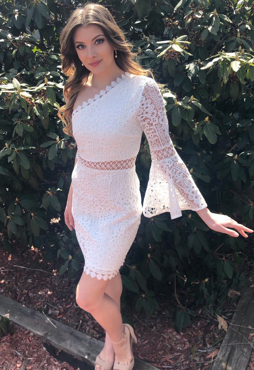 The Elysian Dress - White One Shoulder Lace Dress