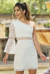 The Elysian Dress - White One Shoulder Lace Dress