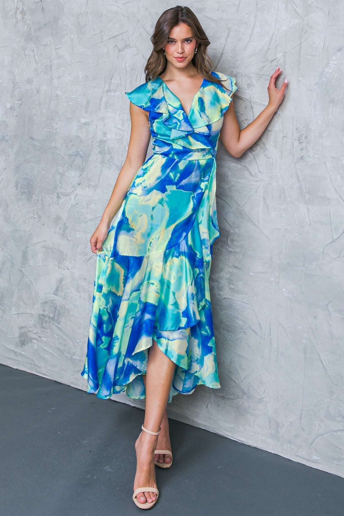 LA BABE SATIN WRAP STYLE MAXI DRESS