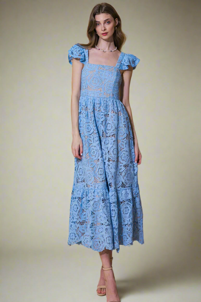 STILL THINKING LACE MIDI DRESS