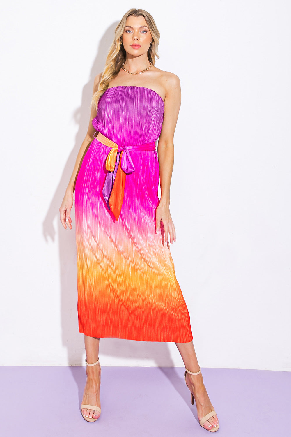 Size Large, GIVE IT A GO - STRAPLESS OMBRE MIDI DRESS - FINAL SALE