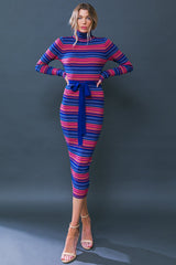 SWEATER WEATHER MIDI DRESS - BLUE & FUCHSIA STRIPE