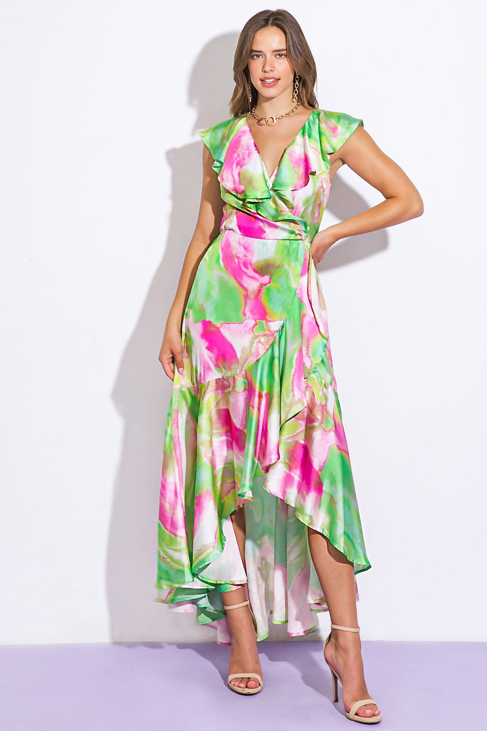 LA BABE SATIN WRAP STYLE MAXI DRESS