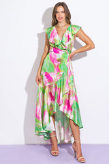 LA BABE SATIN WRAP STYLE MAXI DRESS