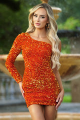 Rita One Sleeve Sequin Mini Dress - Burnt Orange