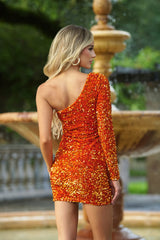 Rita One Sleeve Sequin Mini Dress - Burnt Orange