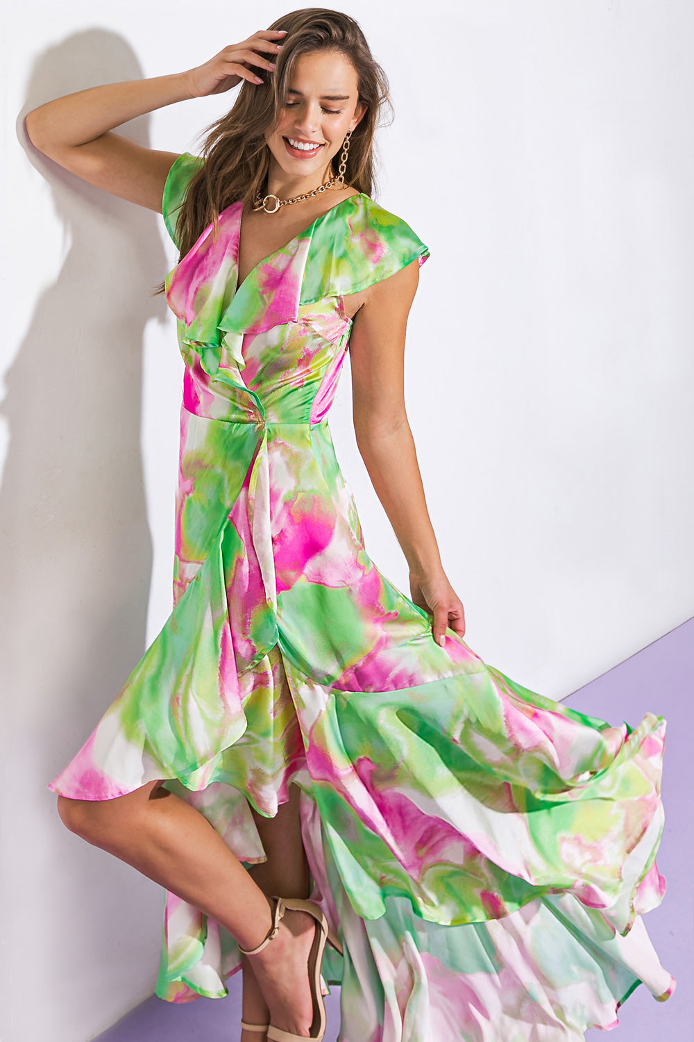 LA BABE SATIN WRAP STYLE MAXI DRESS