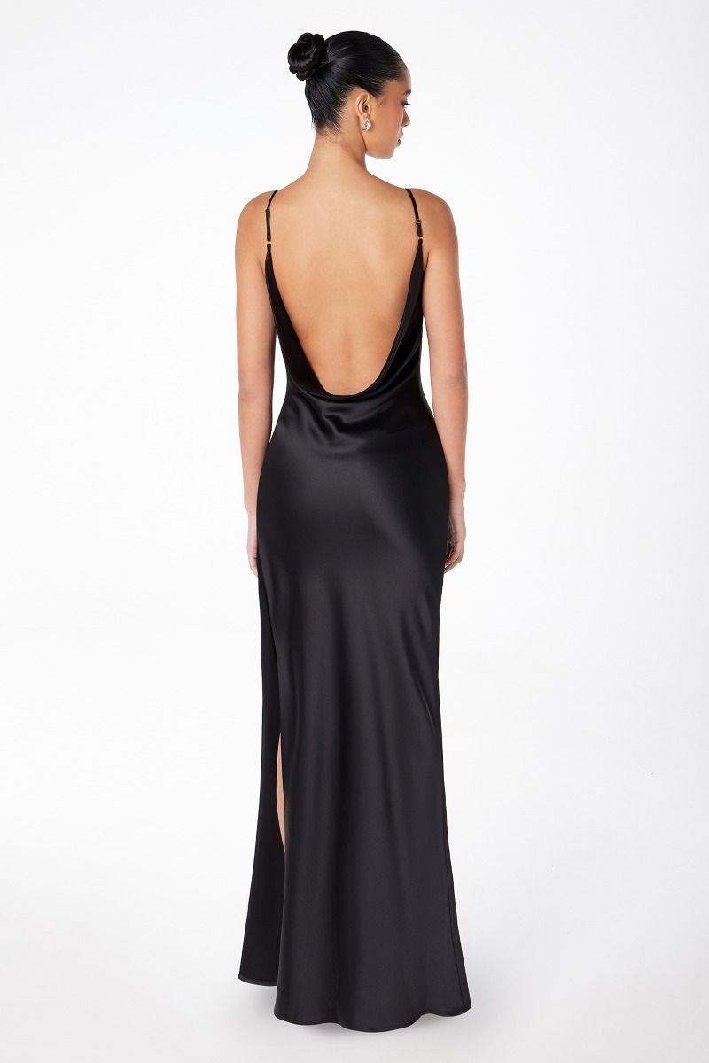 Lina Satin Cowl Neck Maxi Dress with Draped Back
