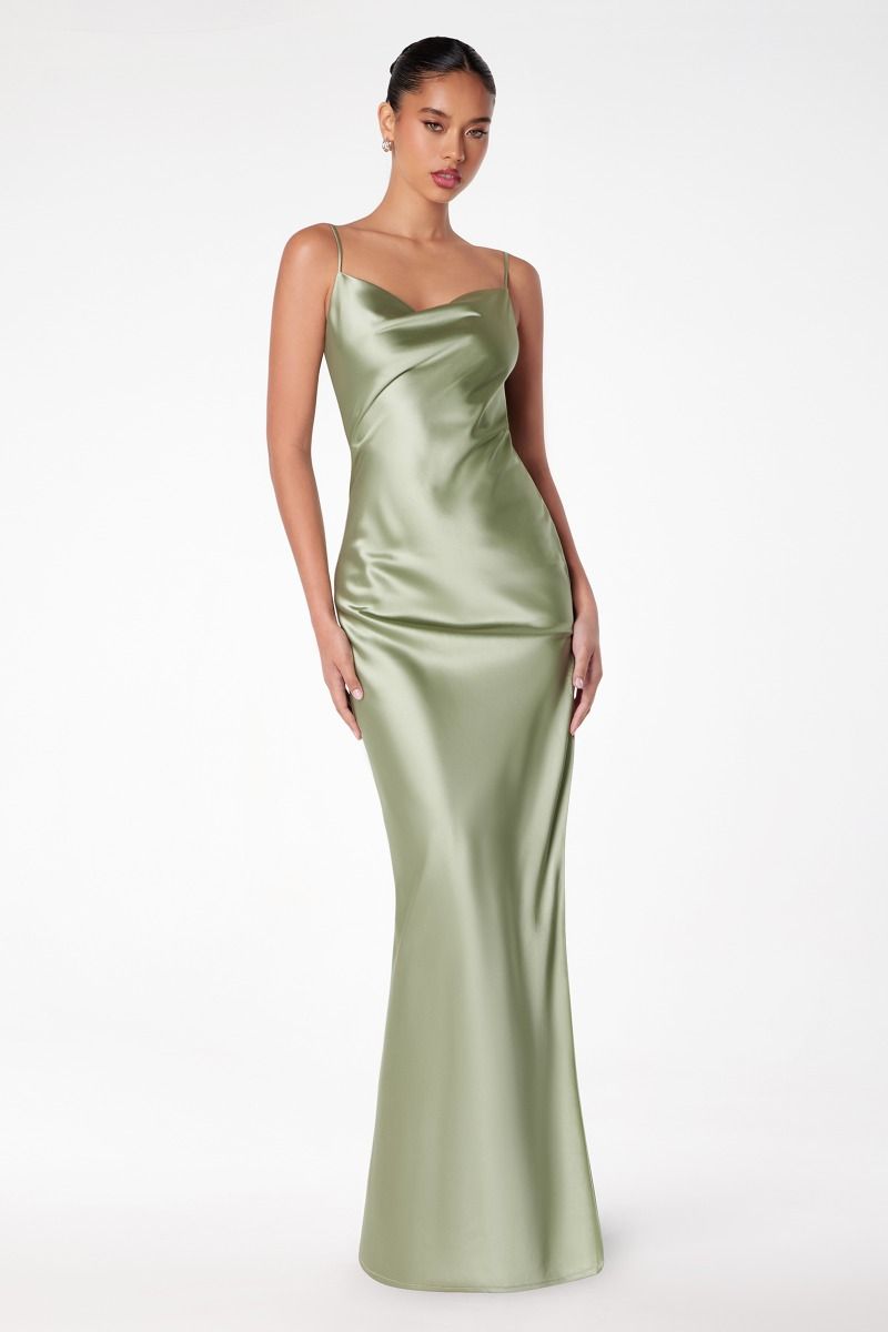 Lina Satin Cowl Neck Maxi Dress with Draped Back