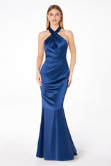 Piper Maxi Dress - Fitted Satin Halter Dress