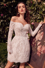 WL021 - Off The Shoulder Lace Short Bridal Dress - Andrea & Leo